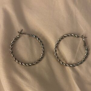 Elegant Silver Twisted Hoop Earrings dangle drop